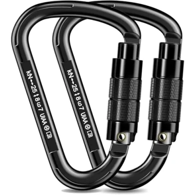 Image of Marouom Aluminium, Climbing Carabiner Hook, UIAA Certified Heavy Duty, 25 KN Car Locking Clips, Equipment for Band Sling, Swing, Hammock, Absei