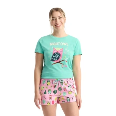 Image of Little Blue House Women&#039;s Short Sleeve Tee Pyjama Top Pajama, Night Owl, Medium