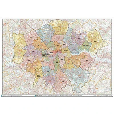 Image of Greater London Authority Boroughs with Postcode Districts Wall Map Paper