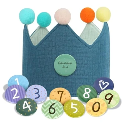 Image of URAQT Birthday Crown for Kids, Reusable Party Hat with Interchangeable Number from 0 to 9, Felt Happy Hat, Tiara Headbands Gifts Boys Girls, Dark Green
