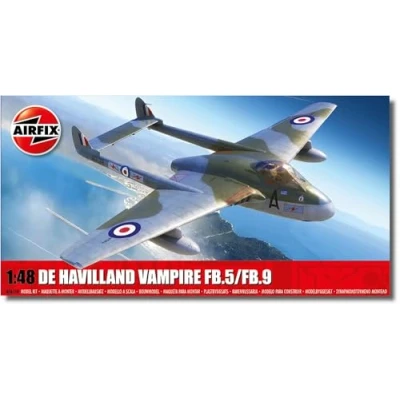 Image of Airfix Model Set A06108 de Havilland Vampire FB.5/FB.9 Building Kit Plastic Plane Kits for Adults &amp; Children 8+, Includes Sprues Decals 1:48 Scale