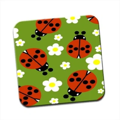 Image of Tiny Red Spotted Ladybugs White Daisy Single Coaster