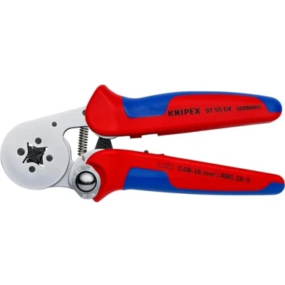 Image of Knipex Self Adjusting Crimping Pliers for wire ferrules with lateral access chrome plated, multi component grips 180 mm 97 55 04