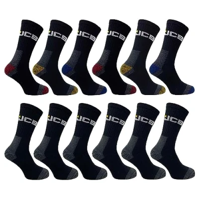 Image of JCB Mens Multipack Workwear Apparel Socks Assorted Black UK 6 11 EUR 39 46 (12 PACK)
