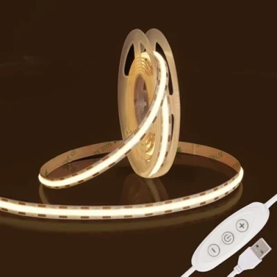 Image of Fosingut USB COB LED Strip Light 2m,5V 960 LEDs TV Backlight 4000K Natural White,CRI90+ Dimmable Flexible Under Cabinet Kitchen Lights,8mm Tape Lights for Mirror,Wardrobe,Bedroom,Home DIY