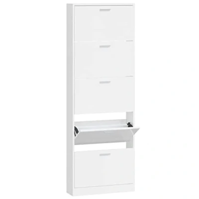 Image of vidaXL Wooden Shoe Cabinet 5 Compartments, Wall Attached, Multi Pair Storage, Dust Free Organizer, Easy Assembly, Space Saving Footwear Rack, White