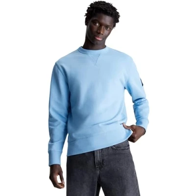 Image of Calvin Klein Jeans Men Sweatshirt Badge Crew Neck no Hood, Blue (Dusk Blue), S