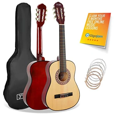 Image of 3rd Avenue 1/2 Size Kids Classical Guitar Spanish Nylon String Beginner Pack Bundle 6 Months FREE Lessons, Bag, Strings Natural
