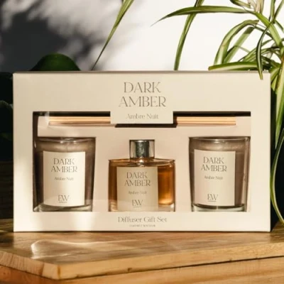 Image of Marco Paul scented candles and 50ml reed diffuser candle gift set room fresheners for home gifts women, birthday, valentine&#039;s day, mothers day long burning (Dark Amber)