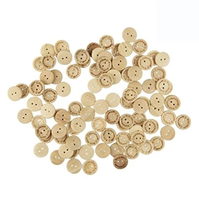 Image of NAMVO 200pcs 2 Holes Handmade with Love Natural Wood Sewing Button 20mm