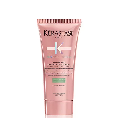 Image of Kérastase Chroma Absolu, Softening and Strengthening Mask, Neutralising Red Tones, For Sensitised or Brown Colour Treated Hair, with Lactic Acid, Masque Vert Neutralisant, 150 ml