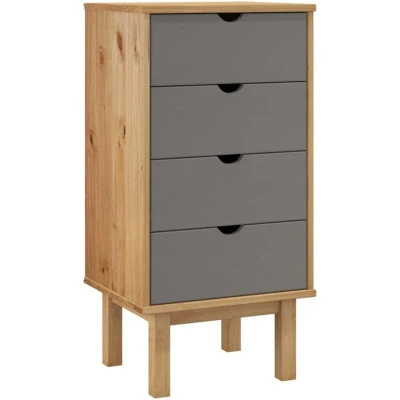 Image of vidaXL Drawer Cabinet OTTA Brown&amp;Grey 45x39x90cm Solid Wood Pine