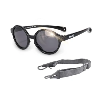 Image of Maesy Baby Sunglasses Noah 0 2 Years Flexible Bendable Adjustable Elastic Band Polarised UV400 Protection Boys and Girls Oval (Black)