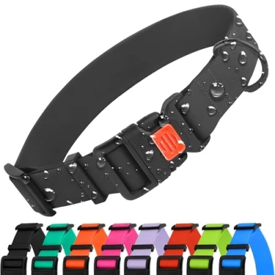Image of CollarDirect Adjustable Dog Collar Colorful Waterproof Pet Collars for Small Medium Large Dogs Puppy Pink Black Blue Mint Green Orange (Neck Fit 14&quot; 18&quot;, Black)