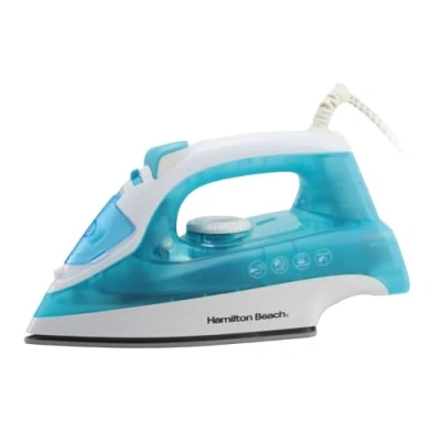Image of Hamilton Beach SteamMax Steam Iron, 2200W, Non Stick Ceramic Soleplate, Dry or Ironing, Spritz Function, Crease Removal, Vertical Steam, Easy Fill Tank, Self Cleaning HB508AW, Aqua/White