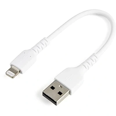 Image of StarTech.com 6 inch (15cm) Durable White USB A to Lightning Cable Heavy Duty Rugged Aramid Fiber Type Charger/Sync Power Cord Apple MFi Certified iPad/iPhone 12 (RUSBLTMM15CMW)