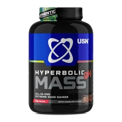 Image of USN Hyperbolic Mass Dutch Chocolate 2kg: High Calorie Gainer Protein Powder for Muscle Building and Weight Gain Improved Formula &amp; Flavour with 7.5g Creatine Monohydrate Less Sugar