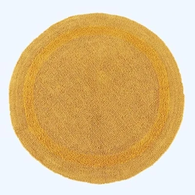 Image of HOMESCAPES Round Bathroom Mat, Luxury 1600gsm Extra Soft 100% Cotton, Reversible Bath Mat Non Slip, Washable, Super Absorbent, Quick Dry, Mustard Rug, 80cm