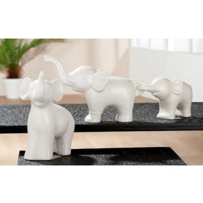 Image of GILDE Decorative Elephant Family Trio 3 Piece Set Animal Figure Decoration Porcelain Colour: White Width 15.5/14/20.5 cm