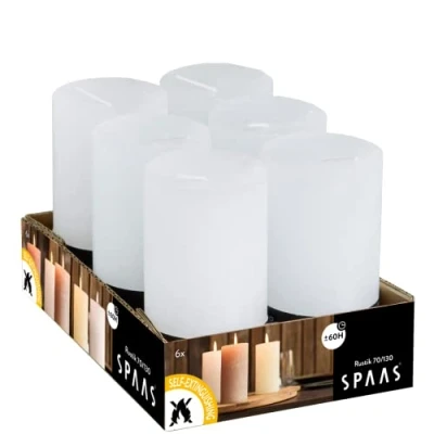 Image of Spaas 6 Rustic Unscented Pillar Candles 70/130 mm, 60 Hours, White