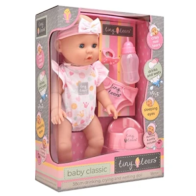 Image of John Adams Tiny Tears Baby Classic 38cm crying and wetting doll: One of the UK&#039;s best loved doll brands! Nurturing Dolls Ages 18m+