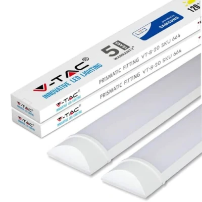 Image of V TAC LED Batten Light 20W 2Ft Tube Lights 6500K White Wall and Ceiling Shed Light, Kitchen Garage Lighting 60cm Samsung [Pack of 2]