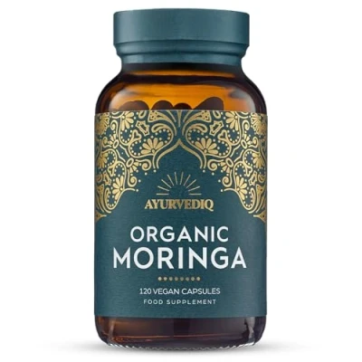 Image of Ayurvediq Wellness Organic Moringa Capsules 500mg, 120 High Strength Powder Soil Association Certified Oleifera Vegan Ayurvedic Products