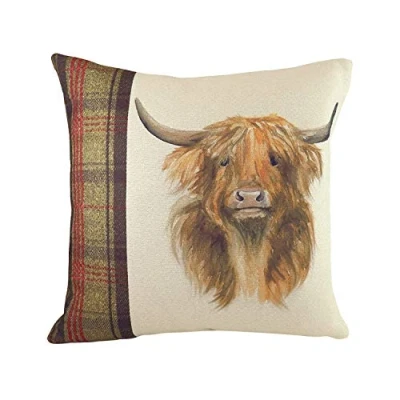 Image of Evans Lichfield Hunter Highland Cow Cushion Cover, Multi, 43 x 43cm