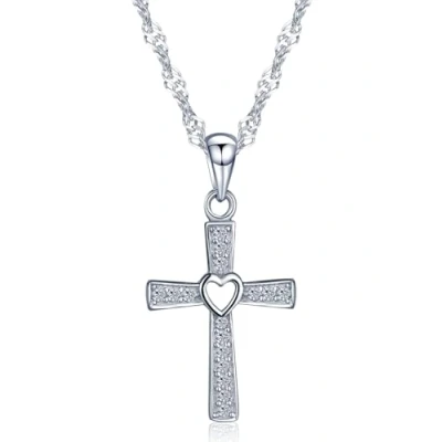 Image of Infinite U Classic Cross Hollow Heart 925 Sterling Silver Rhodium Plated Cubic Zirconi Pendant Necklace for Women/Girls,