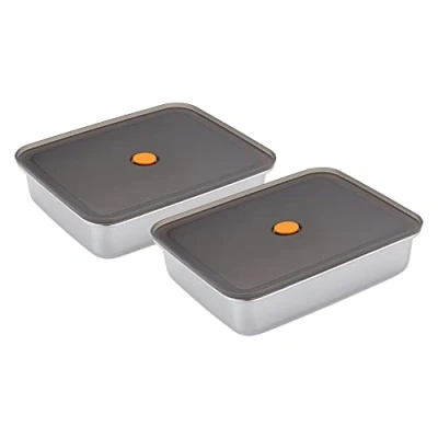 Image of Navaris Stainless Steel Marinating Containers (Set of 2) Metal Meat Marinade Container with Lid Dishwasher Safe Food Storage 23.5 x 19 5.7 cm