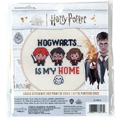 Image of Dimensions 72 76913 Hogwarts Harry Potter Counted Cross Stitch Kit for Beginners, 6&quot; D, 14 Cnt. Ivory Aida, 5pcs