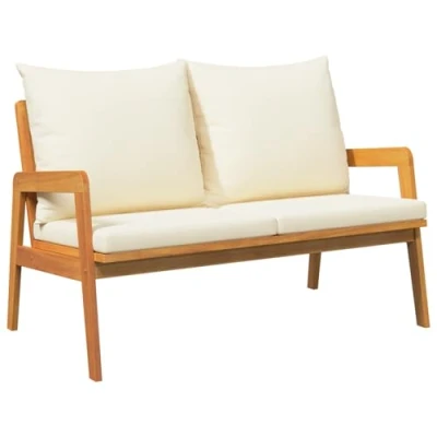 Image of vidaXL Outdoor Sofa Modern Acacia Wood Seating for Patio, Balcony or Living Room Comfortable Cream Cushions Easy Maintenance Ideal Indoor/Outdoor Use