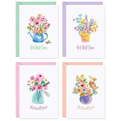 Image of SWEETZER &amp; ORANGE Bulk Get Well Cards With Envelopes. 24 Soon Card Assortment. 300gsm Note and Envelopes (120gsm). Thick Greeting Envelopes, Feel Better Cards.
