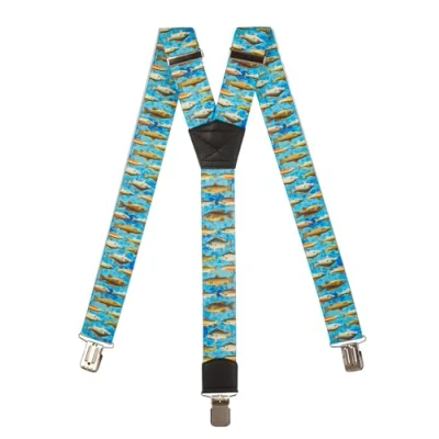 Image of Olata Men&#039;s Heavy Duty Printed Y Shape Braces/Suspenders, 4cm Fish A