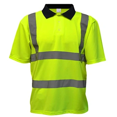 Image of Mens EN471 Hi Vis Viz Visibility Polo Shirt Yellow Orange T S M L XL XXL 3XL 4XL (4XL, Yellow)