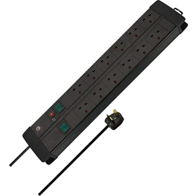 Image of Brennenstuhl Premium Duo Line Extension Lead / 12 Way Plug Power Strip (2 switches, 3m cable, Safety Fuse Button)