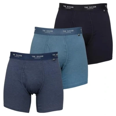 Image of Ted Baker Mens Boxers Brief, Cotton, 3 Pack, (TBB01), Navy/Dark Denim/Real Teal, S