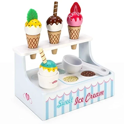 Image of SOKA Mini Ice Cream Shop Pretend Play Toy Set Interactive Role Game Early Developmental Playset Kitchen Food Accessories Gift for Kids Children Girls Ages 3 year old +