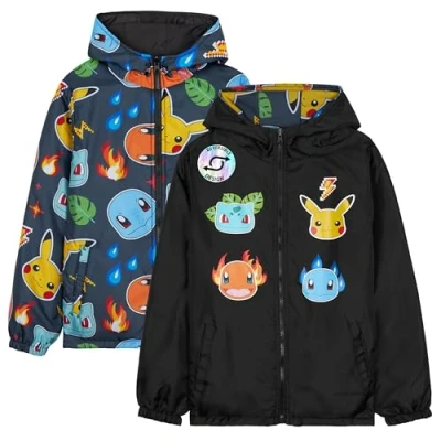 Image of Get Trend Pokemon Rain Coat Boys &amp; Teens, Reversible Water Resistant Jacket, Pikachu Lightweight Outerwear, Anime Gifts for (7 8 Years, Multi Reversible)