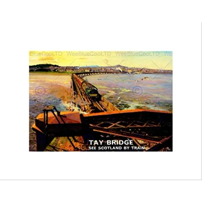 Image of Wee Blue Coo TRAVEL RAILWAY TRAIN TAY BRIDGE DUNDEE SCOTLAND RIVER FRAMED PRINT B12X12404