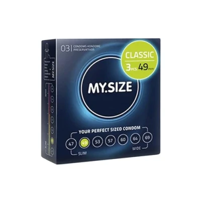 Image of MY.SIZE Classic Condoms Size 2 I 49 mm Width 3 Pieces Trial Pack Premium Extra Thin True to Touch Gossamer 0.07 Wall Thickness Vegan for Men