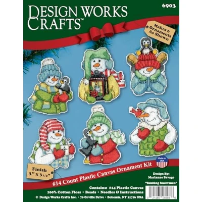 Image of Design Works Crafts Smiling Snowmen Counted Cross Stitch Ornament Kit Set/6