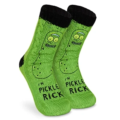 Image of Rick and Morty Fluffy Socks for Men Teenagers Soft Warm Slipper with Non Slip Grip Pads One Size Mens Gifts (Black/Green)