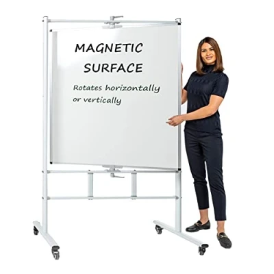Image of Wonderwall Double Sided Magnetic Tilt &amp; Swing Revolving Mobile Whiteboard with Pen Tray ((H) 120 x (W) 120cm)