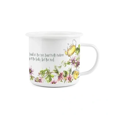 Image of Gardening Enamel Mug Glory of White Novelty Durable Hot Drinks Outdoor Cup for Travel Picnics Home Hiking