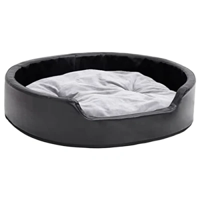 Image of vidaXL Deluxe Dog Bed, Plush Faux Leather Pet Sofa, Washable and Non slip, Black Dark Grey, Comfortable for Medium Sized Dogs or Small Animals, 99x89x21 cm.