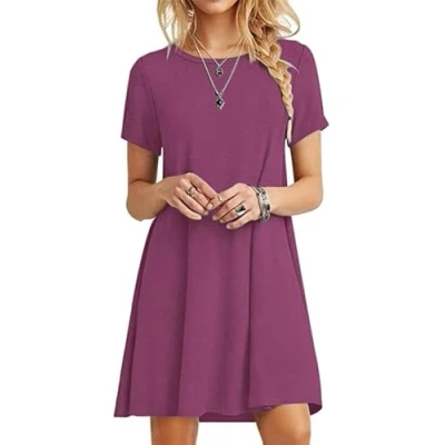 Image of MOLERANI Summer Dresses for Women UK Casual T Shirt Dress Short Sleeve Ladies Beach (XL Size, Mauve)