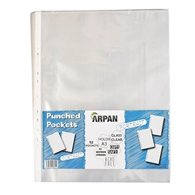 Image of Arpan A3 Transparent Plastic Wallets Folders for Offices, Professionals, School Kids, Portrait Strong Poly Pockets Wallet Sleeves Clear Finish (Pack of 52)