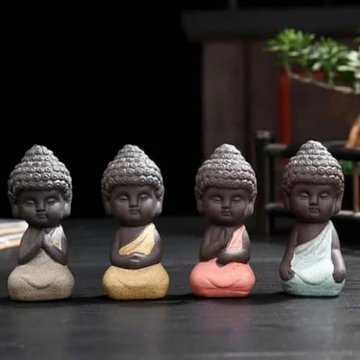 Image of Lonsy Remove Negativity Four Noble Truths,Mini Cute Buddha Statue,Monk Figurine,Mini Buddhism Zen Style Tea Pet,Buddha Meditating Sculpture,for Office,Car,Home Decoration (Color : Set)