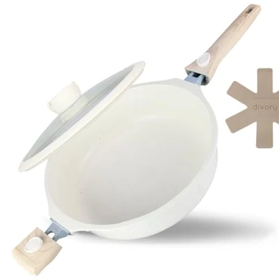 Image of DIVORY braising pan 28cm Induction, Serving with lid 4.2l Removable Handle, Coated Cooking Pot ovenproof, Aluminium high Rim + Protector